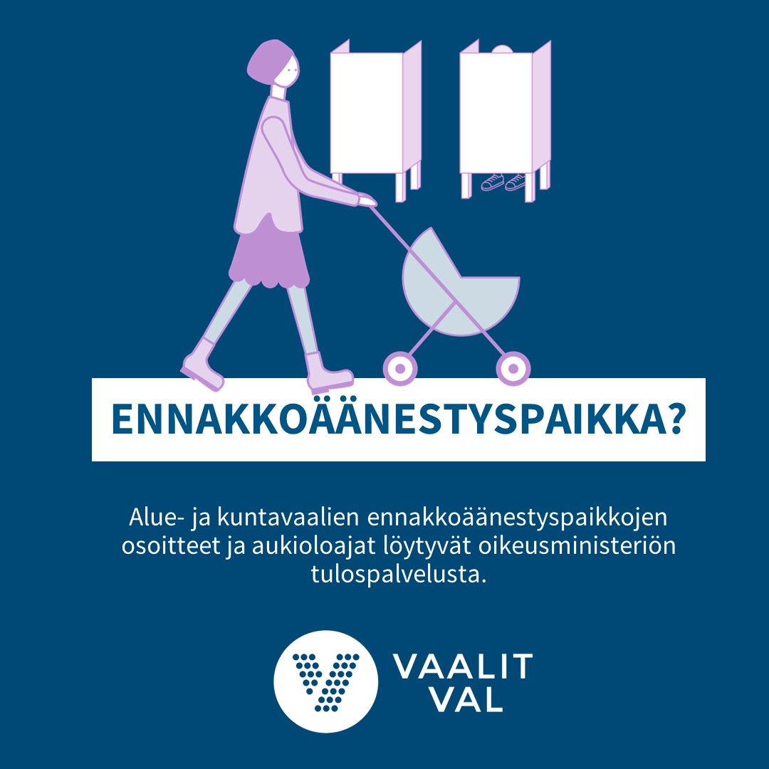 Voit äänestää ennakkoon missä tahansa yleisessä ennakkoäänestyspaikassa, myös oman kotikuntasi ulkopuolella. 